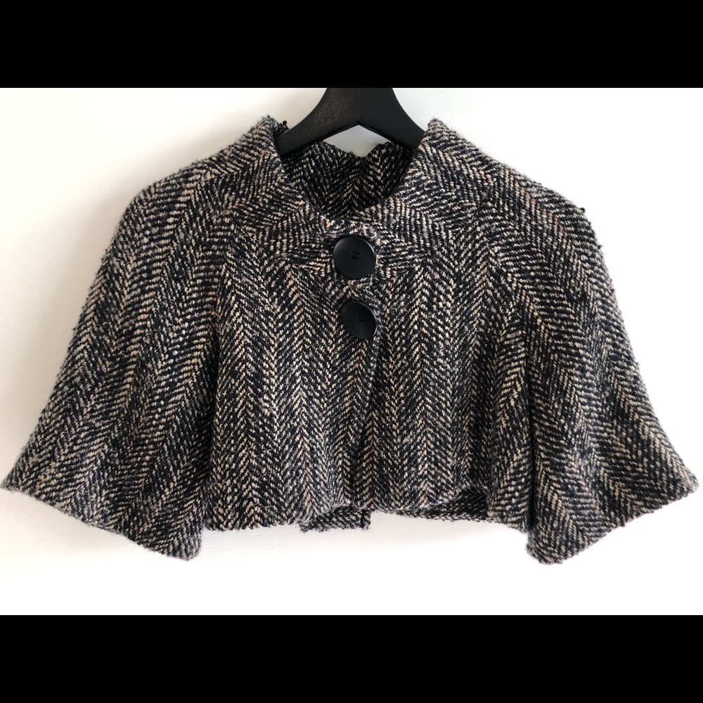 Theory-Cropped Black,Brown & Beige Tweed Jacket